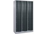 C+P Schliessfachschrank Resisto, 3 Abteile, 15 Fächer, B 1148 x T 540 x H 1950 mm, Weissalu/Anthrazitgrau