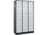 C+P Schliessfachschrank Resisto, 3 Abteile, 15 Fächer, B 1148 x T 540 x H 1950 mm, Anthrazitgrau/Lichtgrau