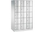 C+P Schliessfachschrank Resisto, 3 Abteile, 15 Fächer, B 1148 x T 640 x H 1950 mm, Lichtgrau