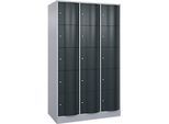 C+P Schliessfachschrank Resisto, 3 Abteile, 15 Fächer, B 1148 x T 640 x H 1950 mm, Weissalu/Anthrazitgrau