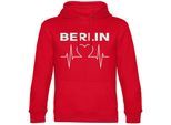 multifanshop Kapuzen Sweatshirt - Berlin rot - Herzschlag - Druck weiß - Hoodie