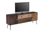 Landscape Lowboard , Braun, Multicolor , Metall , Mangoholz , massiv , 2 Schubladen , 157x60x35 cm , Beimöbel erhältlich , Wohnzimmer, TV Möbel, Lowboards