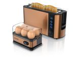 Arendo Frühstücks-Set 2-teilig, 6er Eierkocher SIXCOOK, 2-Scheiben Langschlitz Toaster, Kupfer