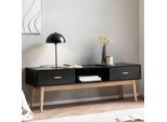 Lowboard FineBuy TV Schrank 150 cm Schwarz Schubladen Fernsehkommode Eiche