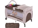 tectake® Kinder Reisebett, klappbar und höhenverstellbar, 2 Rollen mit Bremsen, inklusive Tragetasche, 132 x 75 x 104 cm