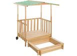 tectake® Sandkasten, aus Holz, Veranda mit Geländer, 106 x 105 x 137 cm
