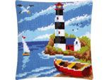 Kreuzstichkissen "Leuchtturm & Boote"