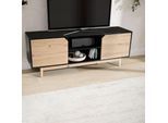 Lowboard FineBuy TV Schrank 150 cm Fernsehkommode Fernsehschrank Schwarz Eiche