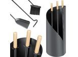 KESSER® Kaminbesteck Set 4-teiliges Kaminzubehör – Modern Design, beschichtet, Hochwertige Kamingarnitur aus 4 Teilen: Besen, Schaufel, Schürhaken, Ständer Stahl Edelstahlgriffe