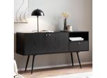 Sideboard FineBuy 140cm Eiche Dekor Schwarz mit 2 Türen Schublade & Ablage Kommode