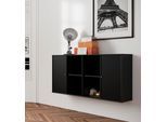 Sideboard HAMMEL FURNITURE "Mistral Kubus", schwarz, B:136cm H:69cm T:32,5cm, Holzwerkstoff, Massivholz, Sideboards, Sideboard, mit Türen, Wandmontage/stehend, Breite: 136 cm