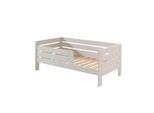 Juniorbett mit Liegefläche 70 x 140 cm, Umrandung mit waagerechten Paneelen, Ausf. MDF weiß lackiert