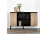 Sideboard HAMMEL FURNITURE "Mistral Kubus", schwarz (schwarz, eiche weiß pigmentiert), B:136cm H:89cm T:32,5cm, Holzwerkstoff, Massivholz, Sideboards, Sideboard, mit zwei Türen und Metall Füße, Breite: 136 cm