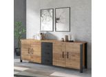 Sideboard HOME AFFAIRE "Olin", braun (appenzeller fichte, appenzeller fichte, schwarz matt), B:220cm H:79cm T:48cm, Sideboards, Sideboard, Breite 220cm