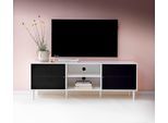 TV-Board HAMMEL FURNITURE "Mistral Fernsehschrank, Medienmöbel", schwarz (weiß, schwarz stoff), B:161,5cm H:56cm T:45cm, Holzwerkstoff, MDF, Massivholz, Stoff, Sideboards, TV-Board, zwei Türen mit Akustikstoff, 6 Holz Füße, Lowboard: B: 161,5 cm