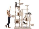 HAPPYPET Kratzbaum deckenhoch 260 cm hoch, Kletterbaum SAM – Großer XXL Katzenbaum Stabil für mehrere Katzen, stabile 8 cm Säulen, Liegemulden, Häuser, mit Zubehör Beige 260 cm