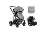 Kikkaboo Kinderwagen Darling 3 in 1 Sportsitz Tragetasche Autositz Wickeltasche hellgrau