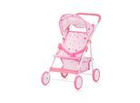 Chipolino Puppenwagen Alice Aufbewahrungskorb klappbar, Sonnendach verstellbar rosa sterne