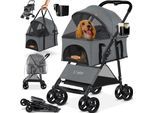 LOVPET® Hundewagen 2in1 Hundebuggy Hundebox Transporttasche Faltbar klappbar bis 20 kg Haustiere Buggy mit Netzfenstern & Regenschutzabdeckung Jogger Katzenbuggy für kleine Hunde Katzen