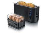 Arendo - SET Toaster FRUKOST mit Eierkocher SIXCOOK Edelstahl Schwarz, Toaster 2 Scheiben, LED-Display, 6 Bräunungsgrade, Brötchenhalter - Eierkocher