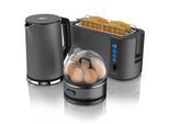 Arendo - Wasserkocher mit Toaster und Eierkocher SET Edelstahl Grau Wasserkocher 1,5L 40° - 100°C, Toaster 4 Scheiben LED-Display 6 Bräunungsgrade