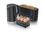 Arendo Frühstücks-Set Wasserkocher 1,5l, 2-Scheiben Toaster, 6er Eierkocher, Schwarz
