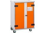 CEMO Akku-Ladeschrank Premium 8/10, 1-phasig, LockEX Türverriegelung, strombetriebener Rauchmelder, akustischer Alarm, belüftet, auf Rollen, B 890 x T 660 x H 1150 mm, lichtgrau/reinorange