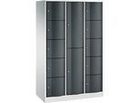 C+P Kombi-Schliessfachschrank Resisto, 3 Abteile, 12 Fächer, B 1148 x T 540 x H 1950 mm, Lichtgrau/Anthrazitgrau