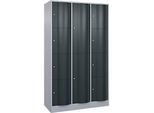 C+P Kombi-Schliessfachschrank Resisto, 3 Abteile, 12 Fächer, B 1148 x T 540 x H 1950 mm, Weissalu/Anthrazitgrau