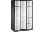 C+P Kombi-Schliessfachschrank Resisto, 3 Abteile, 12 Fächer, B 1148 x T 540 x H 1950 mm, Anthrazitgrau/Lichtgrau