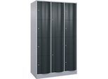 C+P Kombi-Schliessfachschrank Resisto, 3 Abteile, 12 Fächer, B 1148 x T 640 x H 1950 mm, Weissalu/Anthrazitgrau