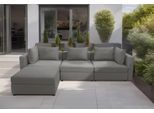 3-Sitzer DOMO COLLECTION "Solskin, individuell erweiterbar/kombinierbar", grau (anthrazit), B:312cm H:80cm T:96cm, 100% solution dyed Acryl, Sofas, mit losen Kissen. Rücken- und Seitenteile als Stecksystem.