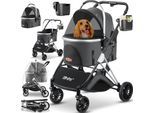 LOVPET® Hundewagen 3in1 Hundebuggy bis 32kg Hundebox Transporttasche faltbar klappbar Große Räder Netzfenstern Regenschutzabdeckung Becherhalter Kuscheldecke Katzenbuggy Jogger Buggy für Haustiere