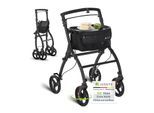 Juskys Aluminium Wohnungsrollator Aktiv - Tasche & Tablett - Rollator schmal & faltbar - Schwarz
