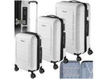 tectake® Reisekofferset, 3-teilig aus robustem ABS-Kunststoff, 360° drehbare, abnehmbare Gummirollen, mit Teleskopgriff