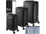 tectake® Reisekofferset, 3-teilig aus robustem ABS-Kunststoff, 360° drehbare, abnehmbare Gummirollen, mit Teleskopgriff