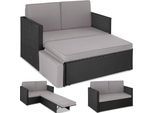 tectake® Rattan Lounge, 2-Sitzer, UV-beständig, Hocker mit klappbarer Stütze