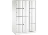 C+P Kombi-Schliessfachschrank Resisto, 3 Abteile, 10 Fächer, B 1148 x T 640 x H 1950 mm, Verkehrsweiss