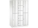 C+P Kombi-Schliessfachschrank Resisto, 3 Abteile, 9 Fächer, B 1148 x T 640 x H 1950 mm, Verkehrsweiss