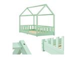 Juskys Kinderbett Marli 90 x 200 cm mit Rausfallschutz, Lattenrost & Dach - Holz Hausbett Mint