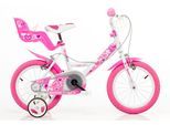Dino Kinderfahrrad "Mädchenfahrrad 14 Zoll" 1 Gang mit Stützrädern, Korb und Puppensitz