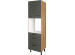 Backofenumbauschrank NOBILIA "Easytouch", Ausrichtung wählbar, mit Schublade und zwei Auszügen und", grün (front: lacklaminat mineralgrün ultramatt, korpus: eiche sierra nachbildung), B:60cm H:216,6cm T:58,3cm, Schränke, Backofenumbauschrank, einer Tür, vormontiert, Breite/Höhe: 60/216,6 cm