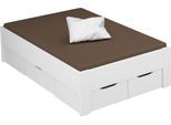 Stauraumbett RAUCH "Aditio", weiß, B:126cm H:50cm L:208cm, Betten, Stauraumbett, ohne Kopfteil, inklusive Schubkästen