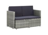 vidaXL 2-Sitzer-Gartensofa mit Auflagen Grau Poly Rattan