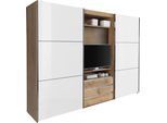 Schwebetürenschrank WIMEX "Magic by fresh to go", braun (plankeneichefarben, außentüren weißglas), B:300cm H:236cm T:65cm, Schränke, Schwebetürenschrank, tolles EXTRA: mit drehbarem TV-Element, Fronten aus Glas