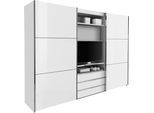 Schwebetürenschrank WIMEX "Magic by fresh to go", weiß (weiß, außentüren weißglas), B:300cm H:236cm T:65cm, Schränke, tolles EXTRA: mit drehbarem TV-Element, Fronten aus Glas