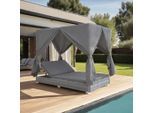 vidaXL Outdoor-Lounge-Bett mit Vorhängen Poly Rattan Grau