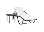 vidaXL Sonnenliege mit Auflage & Tisch Poly Rattan Braun