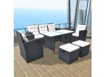 vidaXL 6-tlg. Garten-Essgruppe mit Kissen Poly Rattan Schwarz