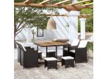 vidaXL 9-tlg. Garten-Essgruppe Poly Rattan Akazienholz Schwarz